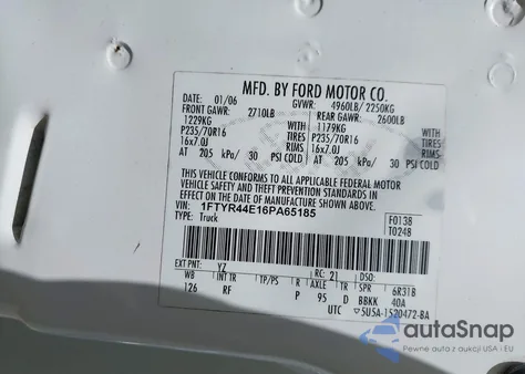 2006 Ford Ranger Sport/Stx/Xlt из США, поврежденный, VIN 1FTYR44E16PA65185